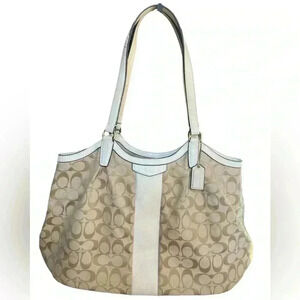 Coach Devin Light Beige Khaki Ivory satchel Handbag Purse.